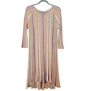 Anthropologie Moth Nora Knit Striped Swing Dress Tan Peach Mocha Cream Med